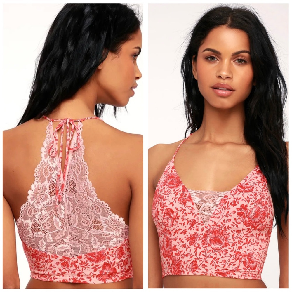 Free People Century Pink Floral Print Lace Brami